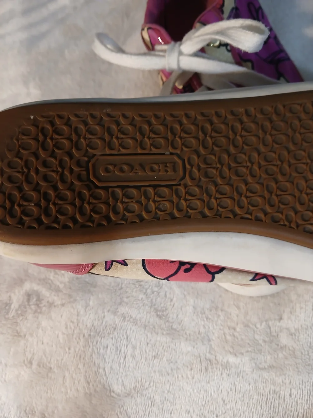 Coach Pink Graphic Lace-Up Sneakers with Cream Accents
